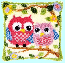 Knüpfkissen Eulen auf Zweig