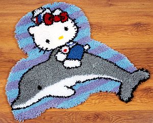 Knüpfteppich Knüpfwandbehang Acryl zum selber Knüpfen Hello Kitty und der Delfin Knüpfteppich Knüpfwandbehang Acryl zum selber Knüpfen Hello Kitty und der Delfin