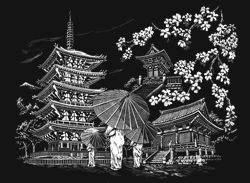 Kratzbild Silber gross Kyoto Tempel